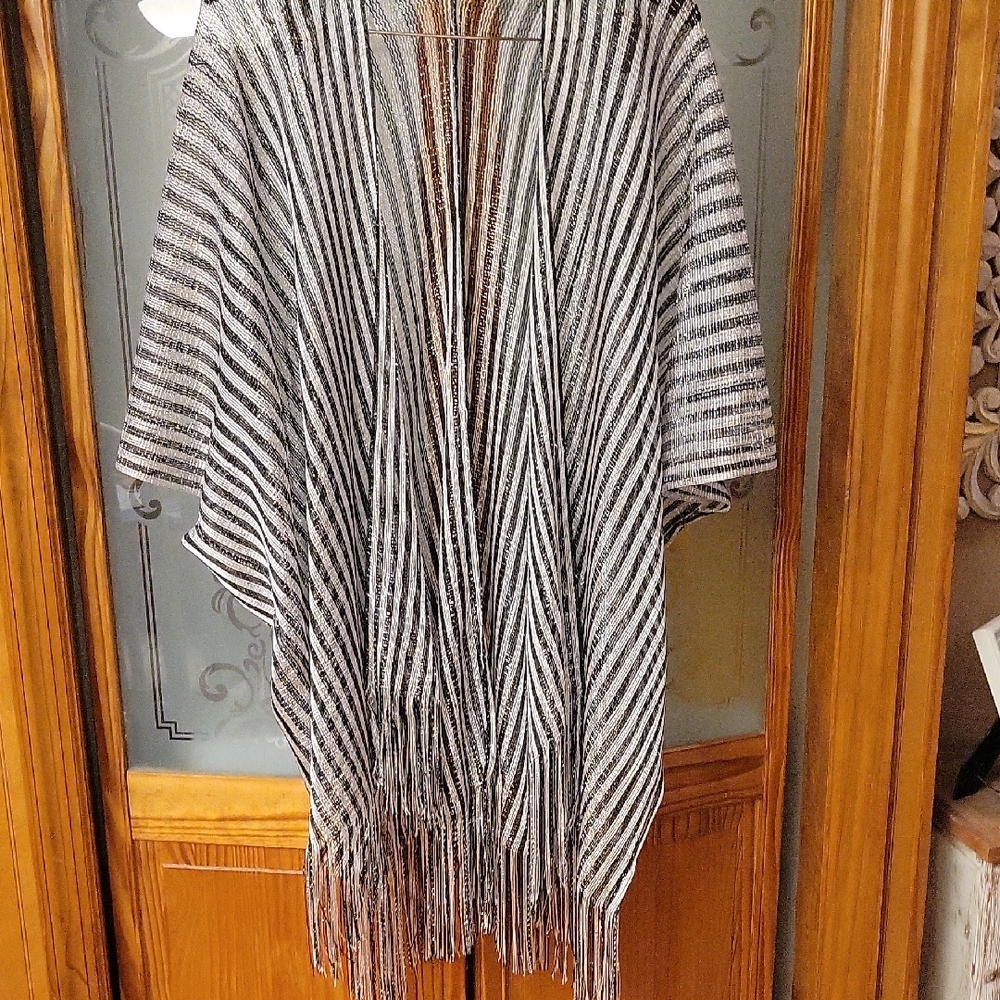 Black And Silver Beach Cover Up Kimono Worn Once